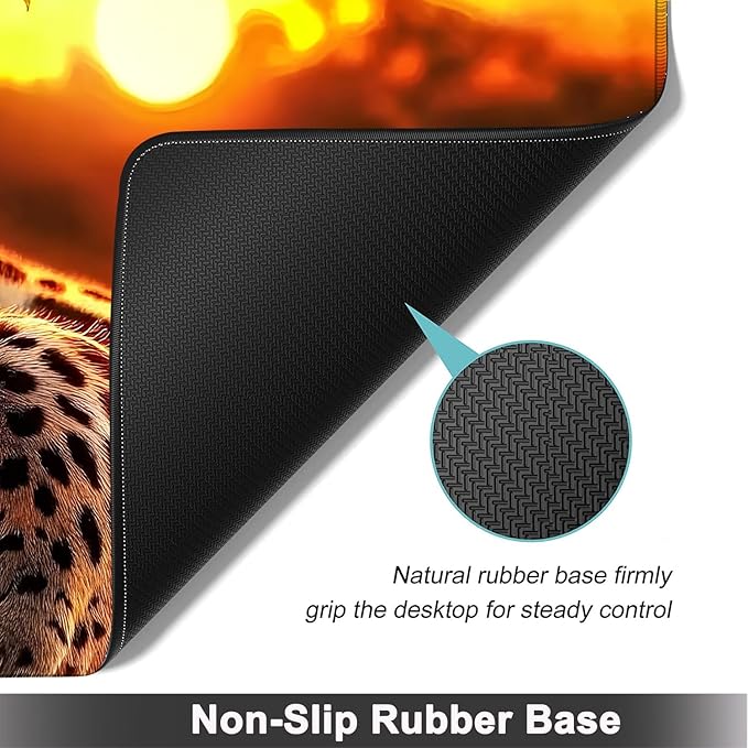 Large Mouse pad and Keyboard Support Set, Ergonomic Memory Foam Keyboard Wrist Rest, Extended Gaming Mouse Pad with Stitched Edges, Animal Leopard XXL Desk Mat (31.5 X 11.8 in)