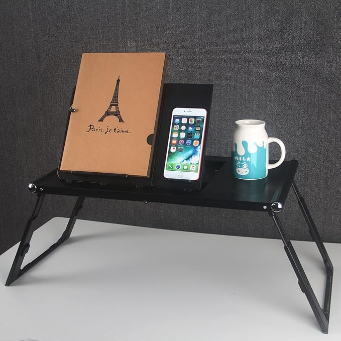 Laptop Desk for Bed - Foldable Lap Tray With Internal USB Fans, Height & Angle Adjustable Tablet Stand, Notebook Breakfast Table
