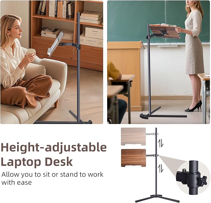 Adjustable Laptop Floor Stand for Bed and Couch, Premium Wood Laptop Tray & Book Stand for Reading, Ergonomic Bed Stand & Book Holder for Tablet/iPad - V-Shaped Base