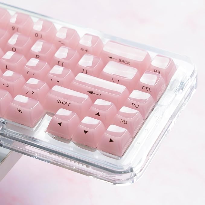 Womier Keycaps Jelly Pink - Ceramic Keycaps Style, Clear Keyboard Key Cap, Transparent Side Printed Custom 60 65 75 100 Percent for Cherry MX, Outemu, Gateron Mechanical Keyboards(MDA Profile)