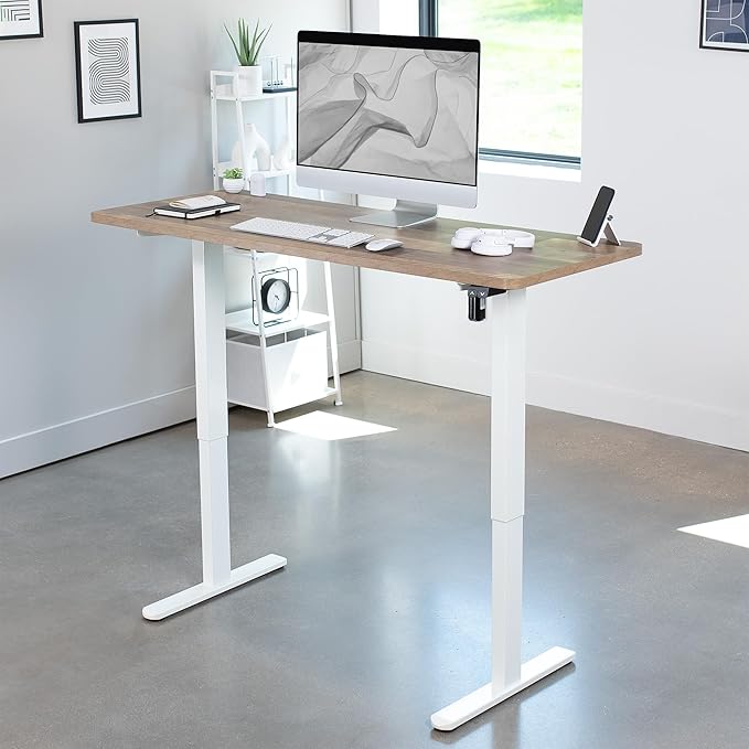 VIVO Electric 60 x 24 inch Stand Up Desk, Height Adjustable, Reclaimed Wood Top White Frame, Home and Office Furniture Sets, DESK-KIT-W06P