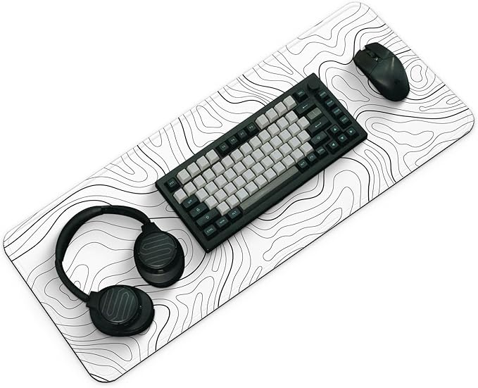 Large Computer Mouse Pad with Non-Slip Base for Desktop, Cute Gaming Mouse Mat with Stitched Edges, Long Extended Anime Mousepad for Laptop, 31.5 x 11.8 inches (White Topographic Map)
