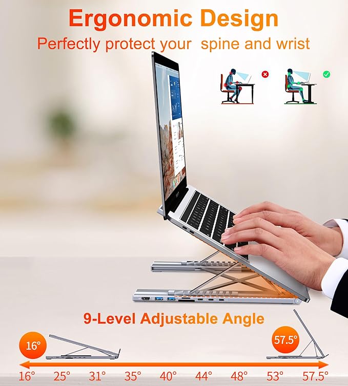 USB C Laptop Docking Station Stand, Dock Tablet Stand, 8 in 1 USB C Hub with 4K HDMI, 2 USB 3.0, PD 100W, Universal Dock Station for MacBook Pro/Air/Dell/HP/Surface/Lenovo, Plug and Play
