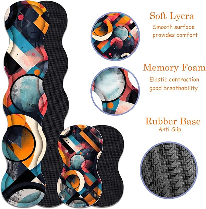 Large Gaming Mouse Pad + Keyboard Wrist Rest + Wrist Support + Coaster Set, Memory Foam Ergonomic for Easy Typing, XXL Extended Gaming Mouse Pad Table Pad - Abstract Geometric Pattern