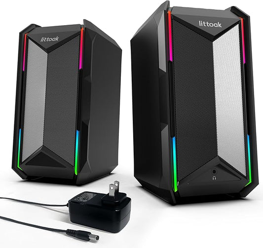 Computer Speakers for Music and Gaming, DC Adapter Powered Speakers for Desktop PC or Laptop, Bluetooth 5.3 Desktop Speaker, 10 RGB Modes, 3.5mm Aux in, Headphone Port, Type-c Port, 30W, 3 EQ