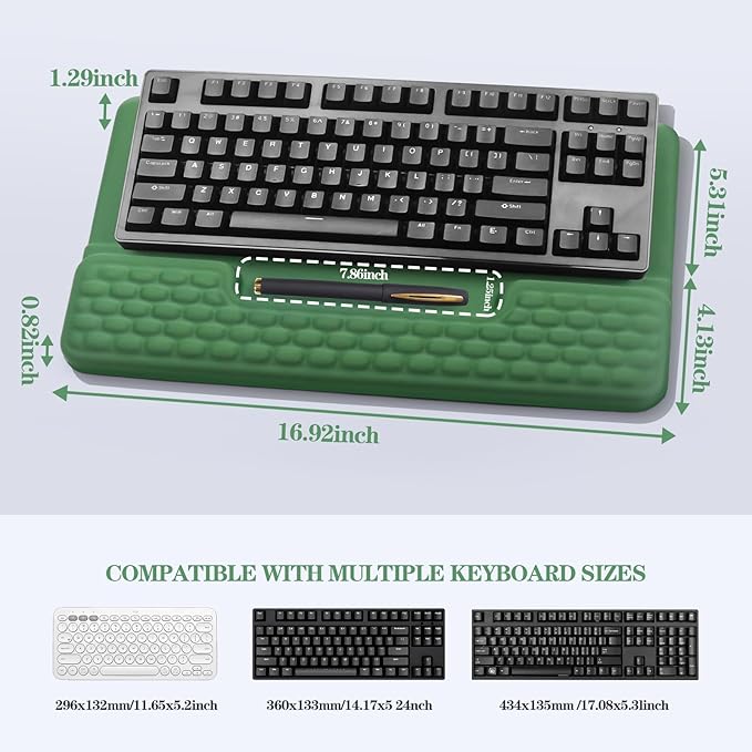 Keyboard Stand with Wrist Rest, Computer Wrist Support Pad, Ergonomic Comfy Tilted Keyboard Holder Lift Tray with Wrist Pad, Soft Memory Foam Desk Cushion for Office Home (Green)