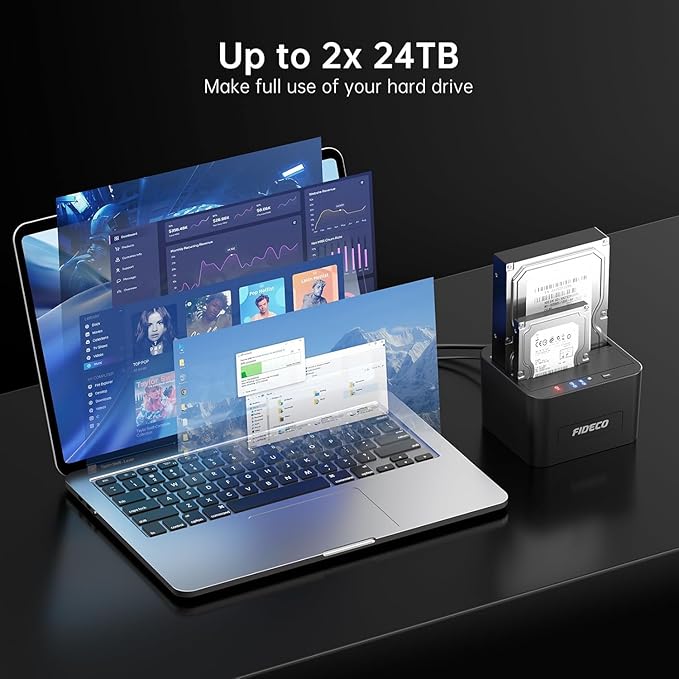 FIDECO External Hard Drive Docking Station, Hard Drive Dock for 2.5 and 3.5 inch SATA HDD SSD, HDD Docking Station with Dual Bay, USB 3.0 Hard Drive Reader, Support Offline Clone and UASP