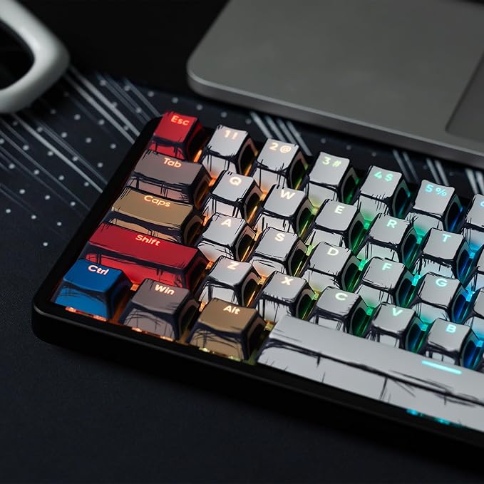 Retro Anime PBT Keycaps-Cherry Keycaps, Custom Keyboard Key caps 60 65 75 100 Percent, 5 Side Dye Sublimation 141 Keys Set for Cherry Gateron MX Switches Keyboards, White (Shine Through Manga)