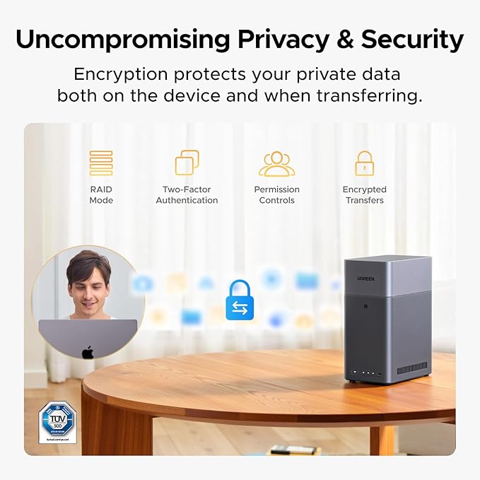 UGREEN NAS DH2300 2-Bay Desktop NASync, Support Capacity 64TB (Diskless), Remote Access, AI Photo Album, Beginner Friendly System, 4GB RAM on Board,1GbE, 4K HDMI, Network Attached Storage(Diskless)