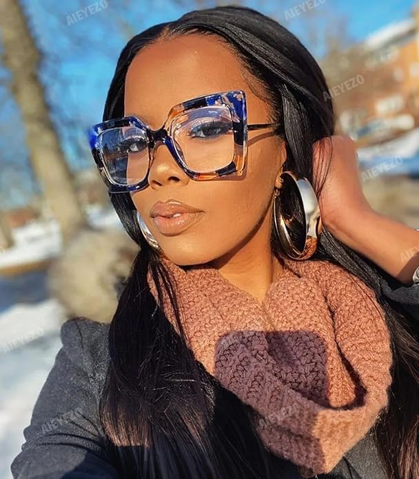 AIEYEZO Oversized Blue Light Glasses for Women, Anti Fatigue Prevent Headache Computer Eyeglasses