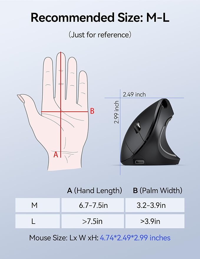 TECKNET Ergonomic Mouse, Wireless Rechargeable Vertical Mouse for Carpal Tunnel Right Hand, 4800 DPI 5 Adjustable Levels 2.4GHz with USB-A Receiver, Silent Click, for Laptop, PC, Desktop (Not USB-C)