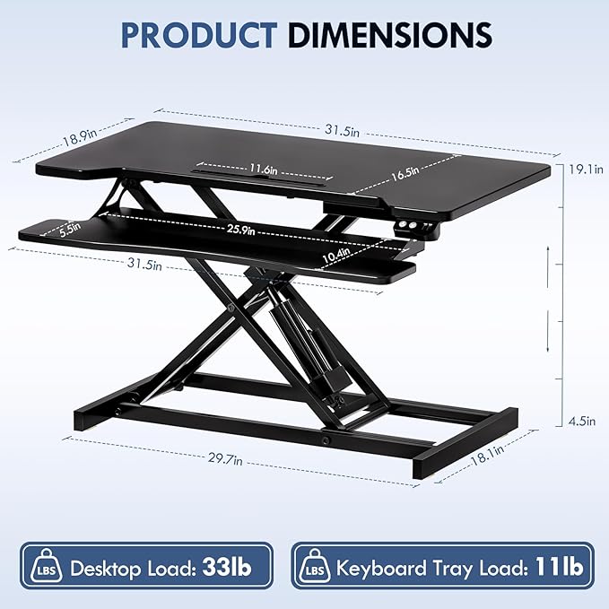 32" Electric Standing Desk Converter, Height Adjustable Sit to Stand Up Desk Riser with Large Keyboard Tray, Dual Monitor and Laptop Motorized Desktop Workstation for Home & Office, Black