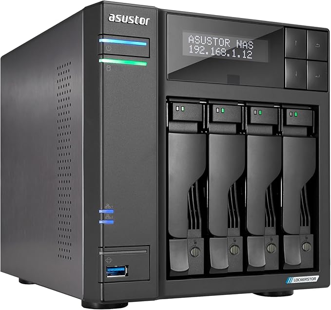 Asustor Lockerstor 4 Gen2+ AS6704T v2 4 Bay NAS Storage, Intel Quad-Core 2.0GHz CPU, Dual 5GbE Ports, 4GB RAM DDR4, 4 M.2 SSD Slots, HDMI, Network Attached Storage (Diskless)