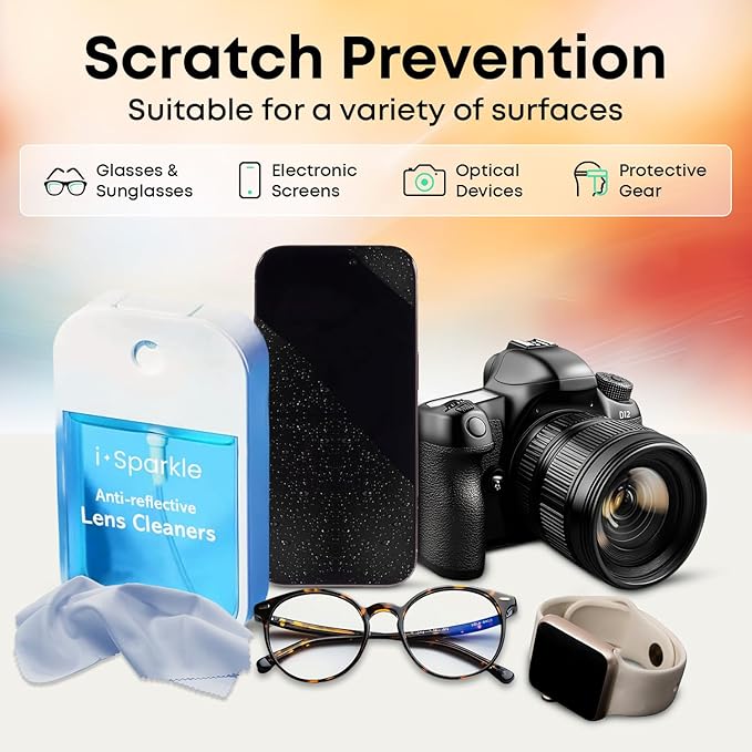 I-Sparkle Anti-Reflective Lens Cleaner Spray kit | (2x) 1.35oz Glasses Cleaner Spray + (2x) Microfiber Cloth for Eyeglasses, Sunglasses, Lenses, Screens and Camera Cleaning Kit (4 Piece Set)