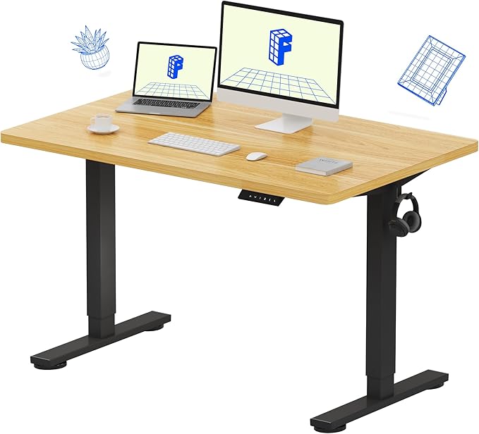 FLEXISPOT EN1 One-Piece Standing Desk with 1-Inch Thick Desktop, 48"x30" Electric Height Adjustable Desk for Home Office & Multi-Device Workstations, Maple