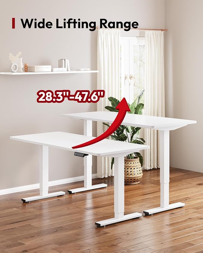 SANODESK Dual Motor Electric Standing Desk 63 x 28 Inches, Height Adjustable Sit Stand Desk with Large Splice Board for Home Office, Computer Workstation, Study & Gaming, White Frame/White Top