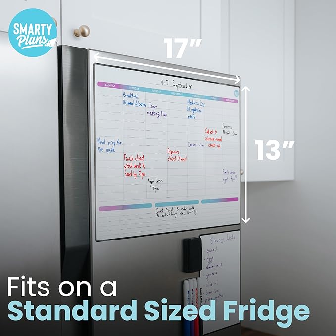 Dry Erase Weekly Extra Thick Magnetic Calendar for Refrigerator: 17x13 Two Week Planner and 6x9 White Board, 4 Fine Tip Markers and Eraser. Stain Resistant. Shipped Flat. (Weekly Planner)