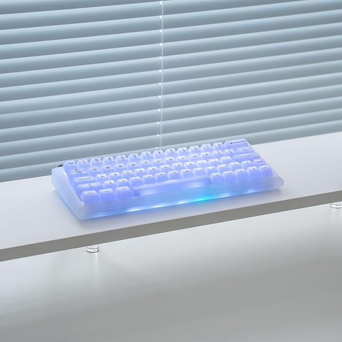 Crystal Transparent White Jelly Keycaps, 115 Keys MDA Profile 60 65 75 100 Percent Set for Cherry MX Mechanical Gaming Keyboards, RGB Compatible Premium PC Clear Keycaps