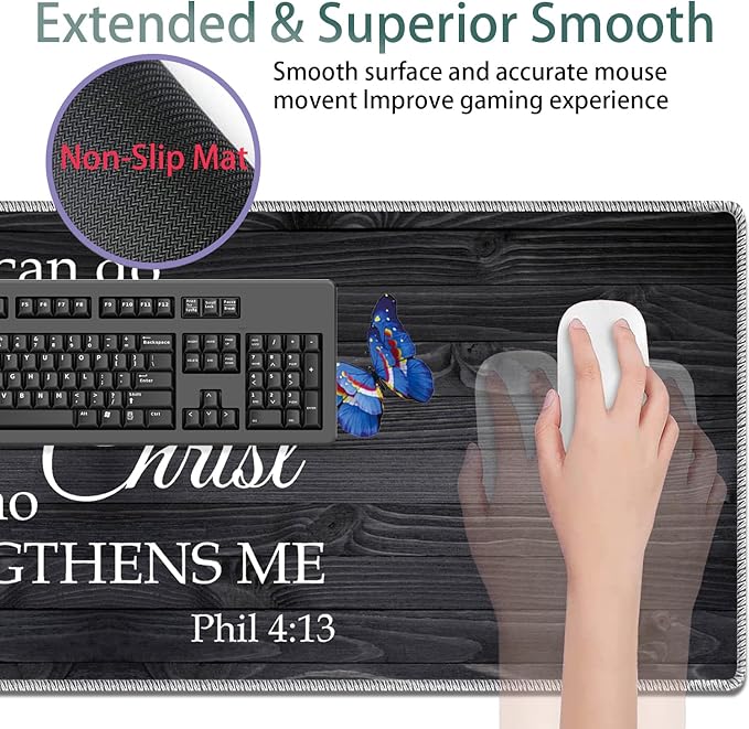 Large Gaming Mouse Pad + Keyboard Wrist Rest + Wrist Support + Coaster Set, Memory Foam Ergonomic for Easy Typing, XXL Extended Gaming Mouse Pad Table Pad - Vintage Wooden Bible