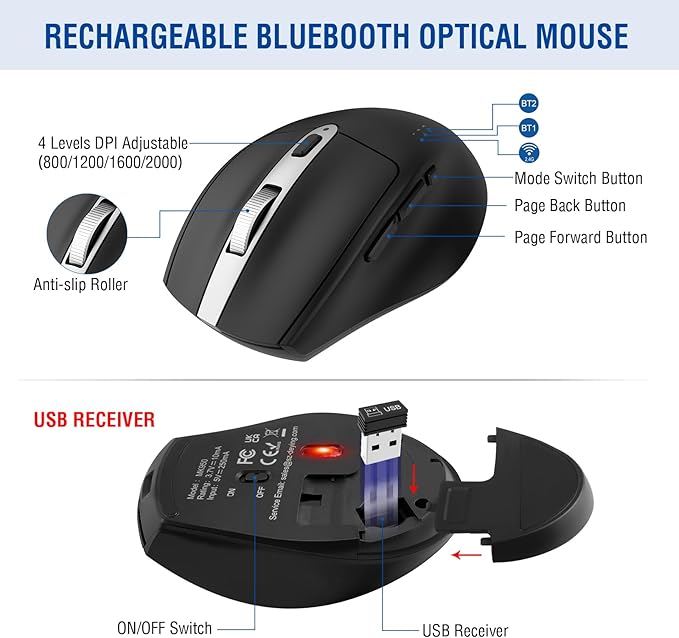MK960 Ergo Wireless Keyboard Mouse Combo, Bluetooth/2.4G Split Design Keyboard with Palm Rest and 4 Level DPI Adjustable Wireless Mouse, Multi-Device, Rechargeable, for Windows/Mac/Android(Silver)