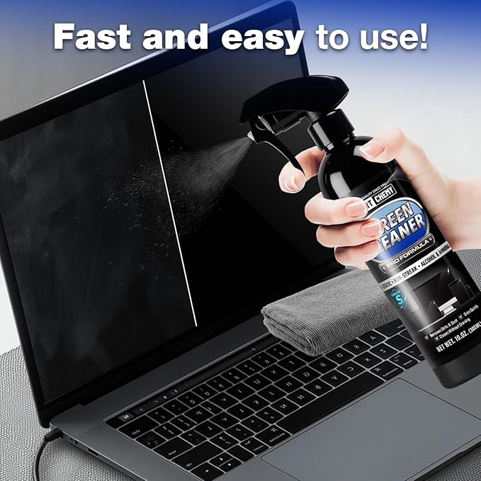 Screen Cleaner Spray and Wipe, 10oz TV Screen Cleaner Spray and Microfiber Cloth kit for Phones, iPads, Computer, MacBooks, Laptops, Monitor and Electronic Devices