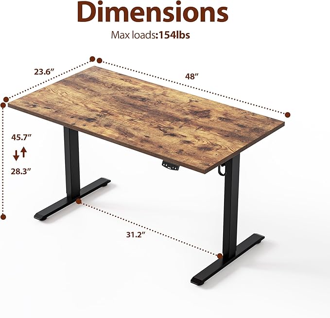 Agilestic Electric Standing Desk, 48 x 24 Inches Height Adjustable Desk, Sit Stand up Desk for Work Office Home, Splice Board, Rustic Brown
