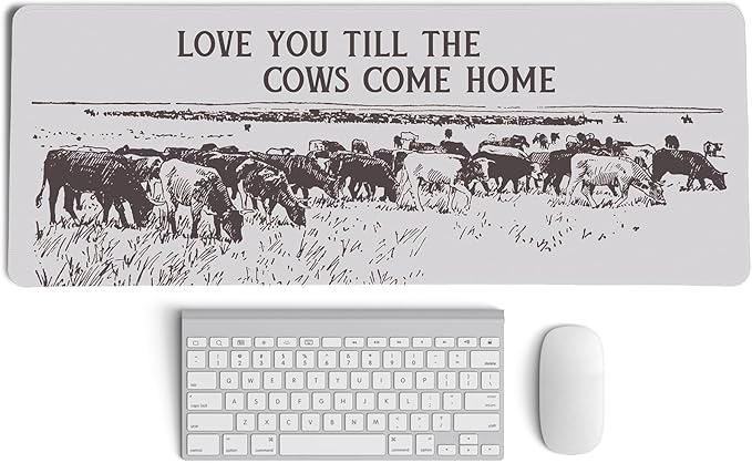 Grey Western Cowboy Art Mouse Pad,Retro Western Cows Desk Mat Laptop,XL Large Cowboy Preppy Mouse Pad,Vintage Mid Century Modern Masculine Desk Mat for Western Home Office Dorm,31.5 X 11.8 in