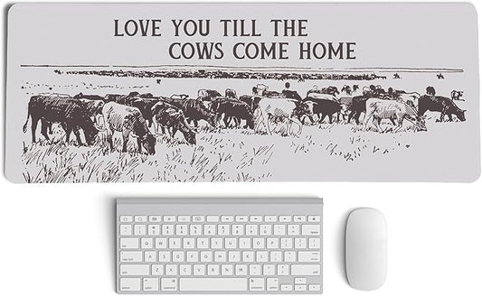 Grey Western Cowboy Art Mouse Pad,Retro Western Cows Desk Mat Laptop,XL Large Cowboy Preppy Mouse Pad,Vintage Mid Century Modern Masculine Desk Mat for Western Home Office Dorm,31.5 X 11.8 in