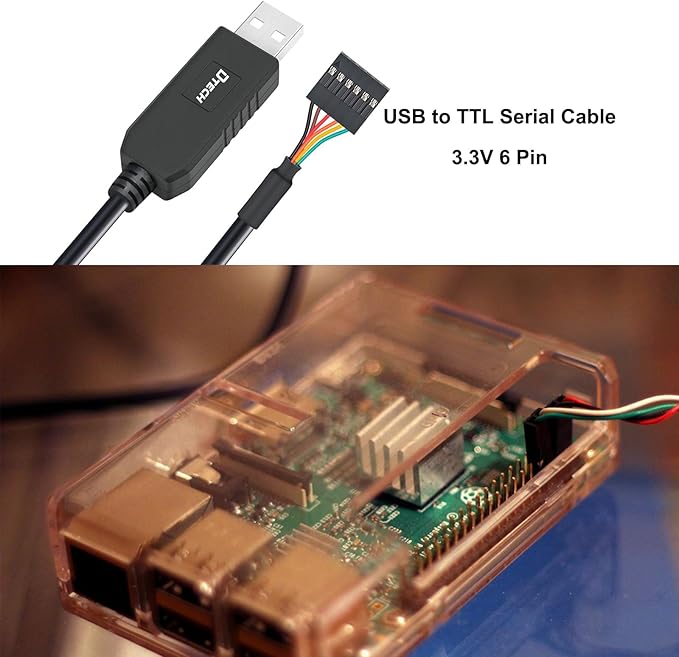 DTECH 6ft USB to TTL Serial Cable 3.3V 6 Pin UART Adapter Genuine FTDI FT232RL Chip Debug Cord Compatible with Windows 11 10 8 7 Linux MAC OS 6Pin 3v3 Level Signal 2.54mm Dupont Female Header