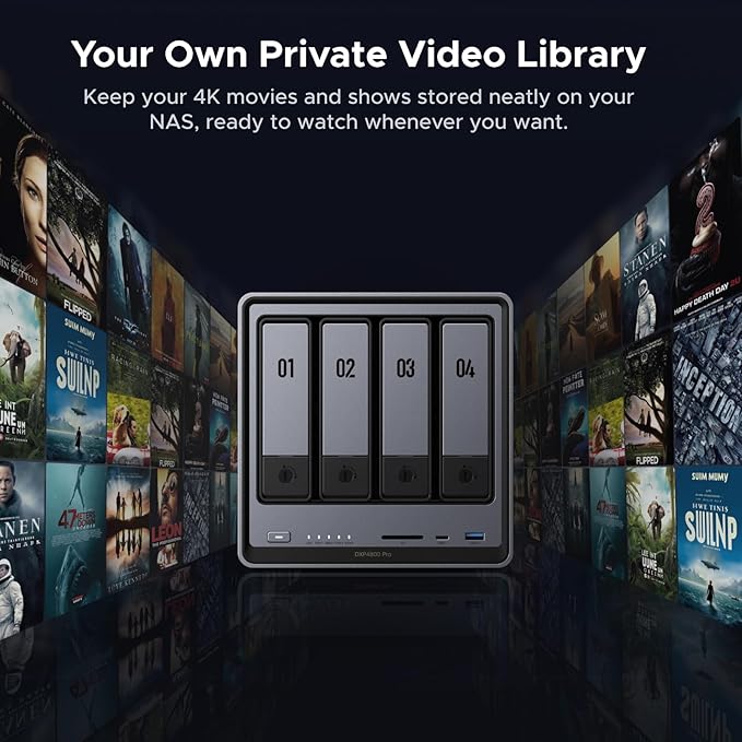 UGREEN NAS DXP4800 Pro 4-Bay Desktop NAS, Intel® Core™ i3-1315U 6-Core CPU, 8GB DDR5 RAM, 128G SSD, 1x 10GbE, 1x 2.5GbE, 2X M.2 NVMe Slots, 4K HDMI, Network Attached Storage (Diskless)
