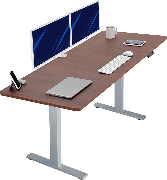 VIVO Electric 71 x 30 in Standing Desk, Memory Height Adjustment, 1B Series, Holds 220 lbs, Dark Walnut Top Gray Frame, DESK-KIT-1G7D