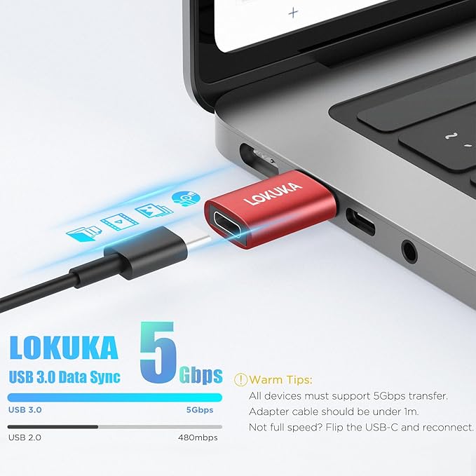USB C Female to USB Male Adapter 3-Pack, 5Gbps USB A 3.0 to Type C Converter for Laptop, PC, Car to Flash Disk, USB C Headphones, Mobile, Pad, Red