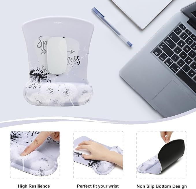 MEGREZ 4-in-1 Ergonomic Memory Foam Wrist Rest Set, Desk Pad, Mouse Pad with Wrist Rest, Keyboard Pad, Suitable for Office Workers, Programmers & Gamers–Relieve Typing & Gaming Fatigue, Gray Dandelion