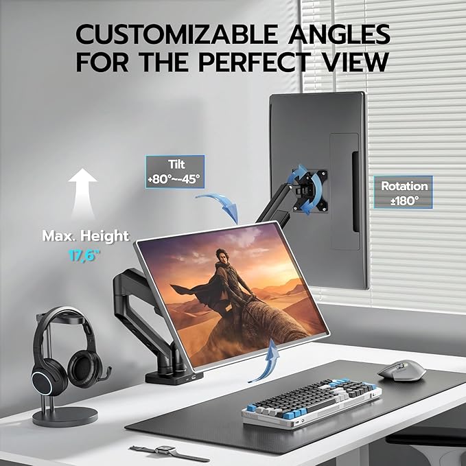 ARES WING Dual Monitor Mount, Heavy Duty Monitor Arms for 2 Monitors for 17-35 Inch, Fully Adjustable Monitor Desk Stand with USB A/C for Ultrawide Screen, VESA 75x75 or 100x100mm, Black