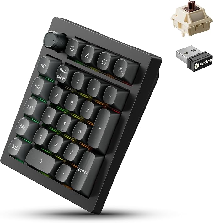 Keychron V0 Ultra 8K Polling Rate Wireless (2.4 GHz & Bluetooth) ZMK Custom Number Pad with Hot-swappable Switches 360-Hr Battery PBT Keycaps for Mac Windows Linux