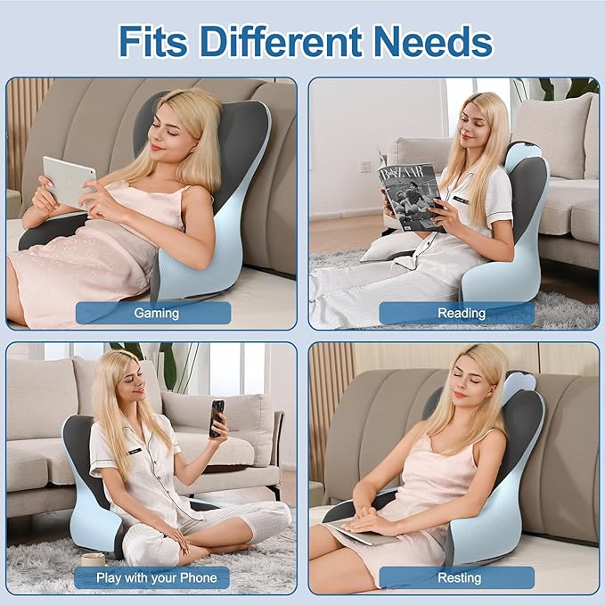 Reading Pillow for Sitting in Bed,22" H Back Support Pillow for Sitting up,Back Rest & Lumbar Support Pillows with Arms, Bed Rest Chair Cushion,Chaise Lounges Reclining,Gaming,Work,Resting(Grey&Blue)