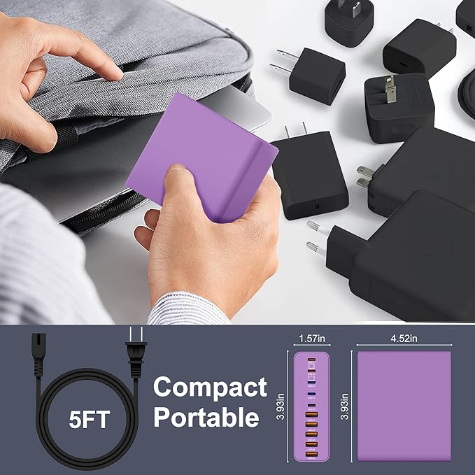 800W USB C Charger Block,10-Port Charging Station GaN Fast Charging Type C & USB A Wall Charger Adapter for MacBook Pro/Air,iPhone,iPad,Dell XPS,Samsung Galaxy(Purple)