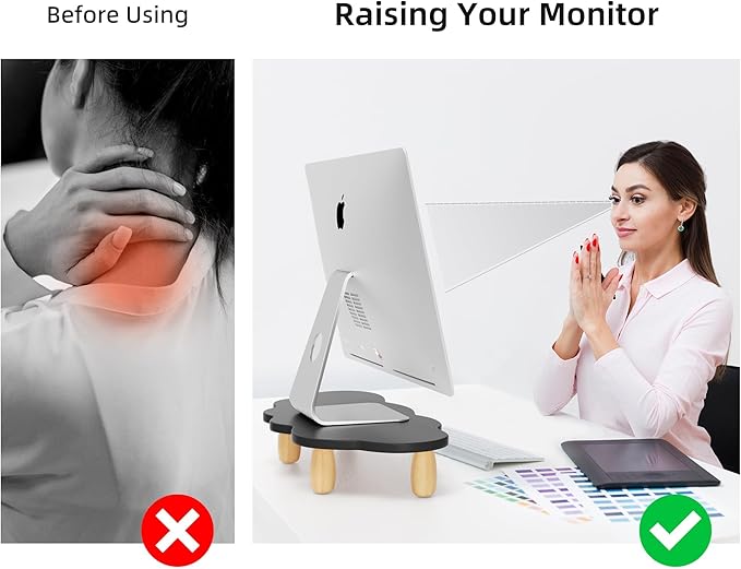 Monitor Stand Riser,Cloud Shape Wood Computer Monitor Stand, 16.5IN Monitor Stand Riser, Multi-Purpose Desktop Organizer Riser for Computer,Laptop,Printer,TV,Black
