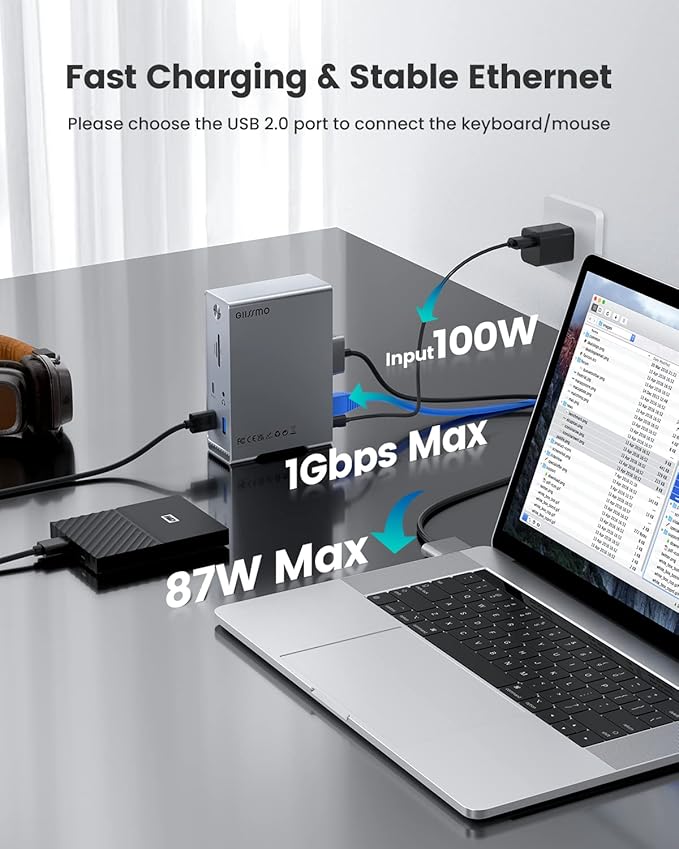 MacBook Pro Docking Station, 14-in-2 Dual USB C Docking Station Dual Monitor for MacBook Pro (Not M1/ M2) MacBook Air Dock with Dual 4K HDMI 60Hz, 10Gbps USB, RJ45, Audio, SD/TF Slots, 87W PD