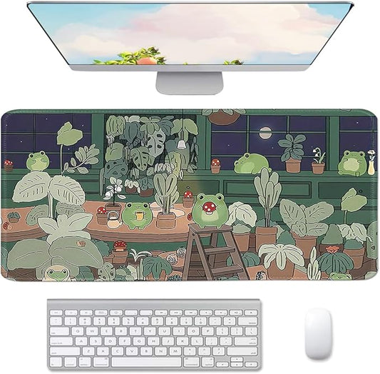 Cute Large Mouse Pad, Kawaii Extended Mouse Pad Desk Pad Easy Typing for Typing Office Game 31.5 x11.8 in - Kawaii Frog
