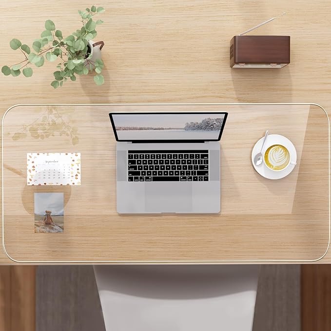 NATRKE Clear Desk Mat Pad, 39.4"x15.7" Large Transparent Computer Desk Mat Plastic Desktop Protector, PVC Writing Pad with Round Edge, Waterproof Wipeable Non-Slip Table Protector for Home Office