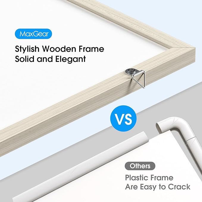 MaxGear Calendar Whiteboard for Wall, 17 x 13 Inch Double Sided Monthly Calendar Whiteboard with Cork Board Strip, Magnetic Dry Erase Board with Wooden Frame for Kitchen and Home Office Planning
