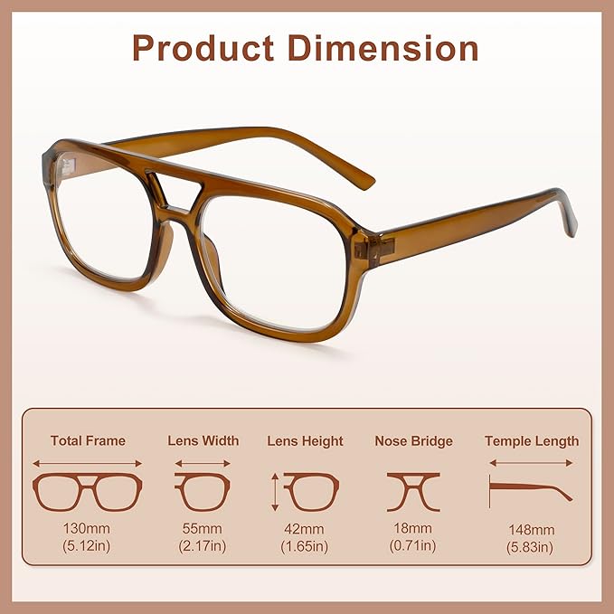 Madison Avenue Retro Aviator Blue Light Blocking Glasses for Women Men with Case, Trendy Rectangle Computer Eyeglasses