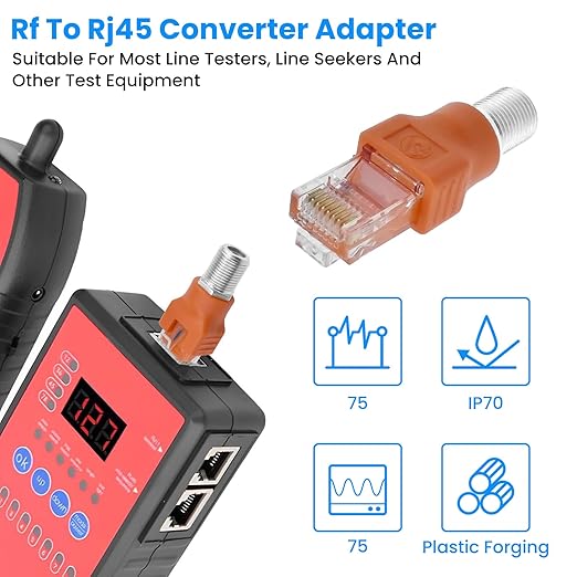 4PCS F-Type Female to RJ45 Male Coaxial Converter Ethernet Adapter, Coax Straight Connector for Cable Line Tester Monitor Digital Signal Compatible, Orange