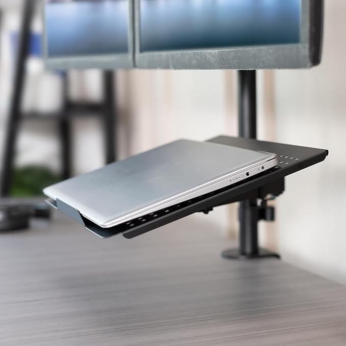 VIVO Laptop and Dual 13 to 27 inch LCD Monitor Stand up Desk Mount, Tall Adjustable Stand, Fits Laptops up to 17 inches, Black, STAND-V012J