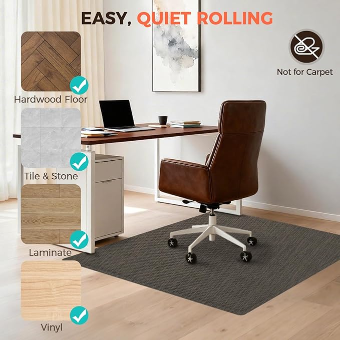 BAGAIL Office Chair Mat for Hardwood Floor, 45"x53" Heavy Duty Computer Chair Mat - Fast Flat & Smooth Glide - Non-Slip Desk Chair Floor Protector for Home Office - Dark Brown