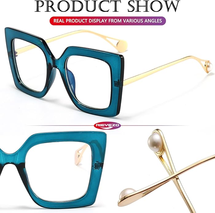 AIEYEZO Oversized Blue Light Glasses for Women, Anti Fatigue Prevent Headache Computer Eyeglasses