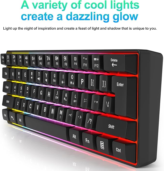Wired RGB Gaming Membrance Keyboard. 60 Percent Mini Creamy LED Computer Keyboard .Small Ergonomic Clicky Teclado with ABS Backlit Unreplaceable Keycaps. (White Case + Blue Keycaps)