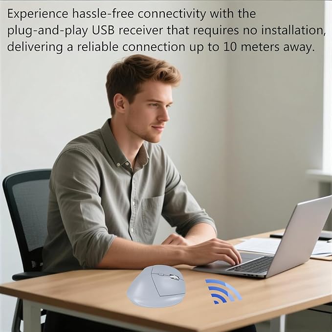 Wireless Ergonomic Vertical Mouse - Silent Clicks, Comfortable Grip & Carpal Tunnel Relief - Ideal for Office Work, Home Use & Multi-Device Compatibility (Blue)