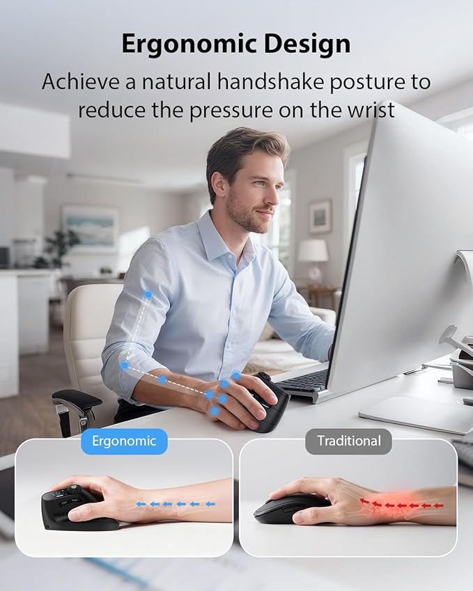 Transformers Vertical Ergonomic Mouse with LED Screen & Knob Control, Rechargeable Vertical Mouse Wireless, 3-Device Connectivity (2.4G + Dual Bluetooth), Quiet Clicks, Computer Mice for PC/Mac/Laptop